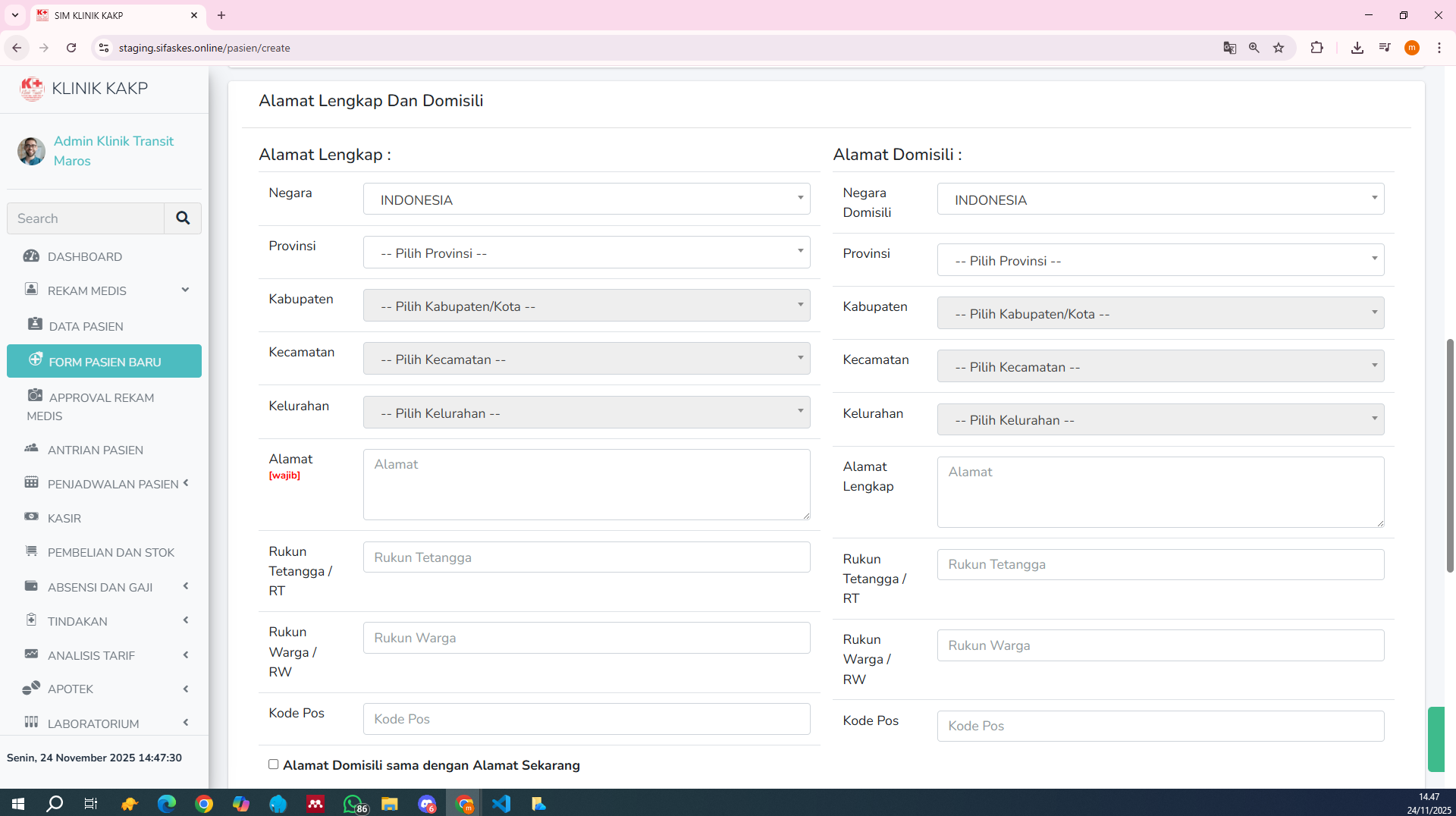 Form Pasien